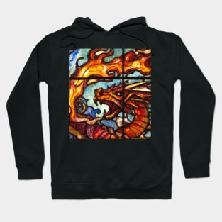 Red Dragon Breathing Fire Stained Glass Hoodie